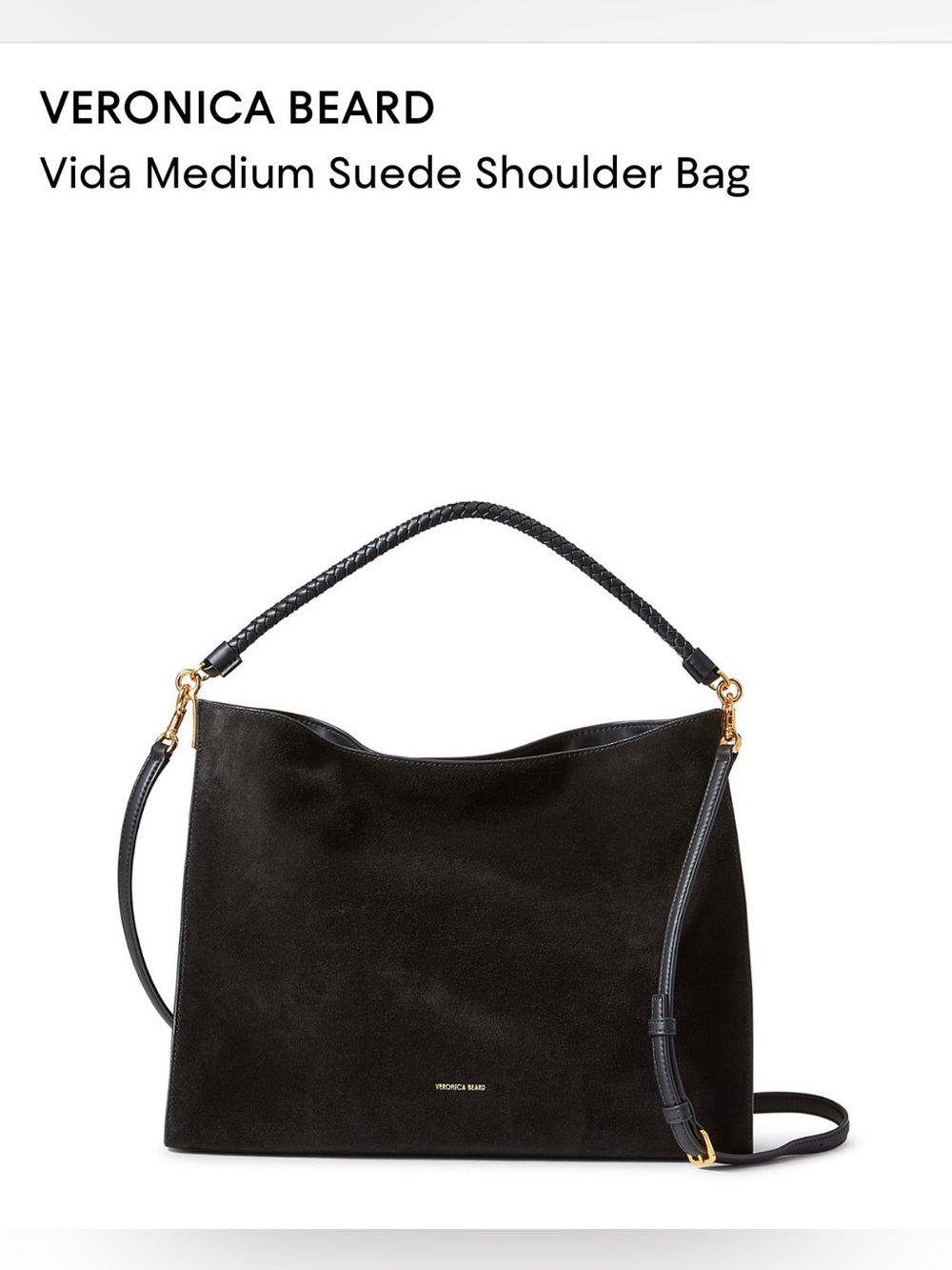 Veronica Beard Vida MD Suede Shoulder Bag. Black/Gold.